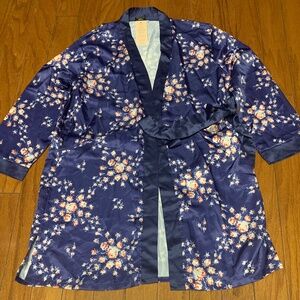 Morgan Lane Floral Blue Satin Fab Fit Fun Robe S/M